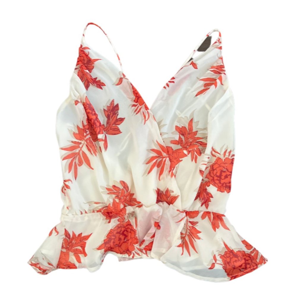ASTR Cream/Coral Floral Crop Tank - Size M